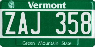 VT license plate ZAJ358
