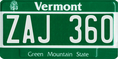VT license plate ZAJ360