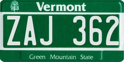 VT license plate ZAJ362