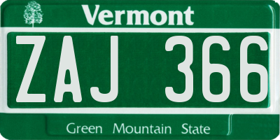 VT license plate ZAJ366