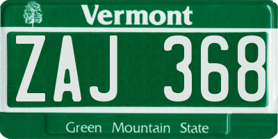 VT license plate ZAJ368