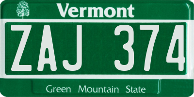 VT license plate ZAJ374
