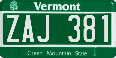 VT license plate ZAJ381