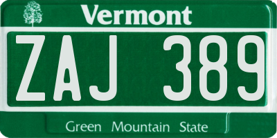 VT license plate ZAJ389