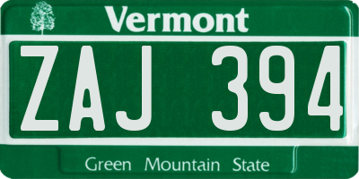 VT license plate ZAJ394