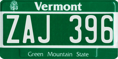 VT license plate ZAJ396
