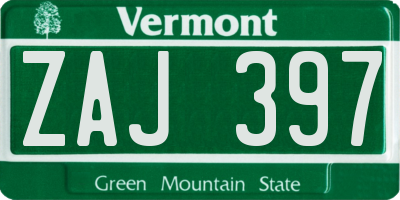 VT license plate ZAJ397