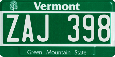 VT license plate ZAJ398