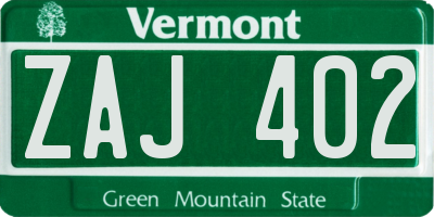 VT license plate ZAJ402