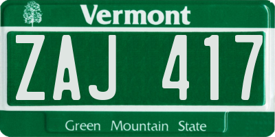 VT license plate ZAJ417