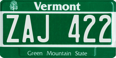 VT license plate ZAJ422