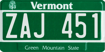 VT license plate ZAJ451