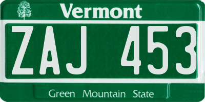 VT license plate ZAJ453