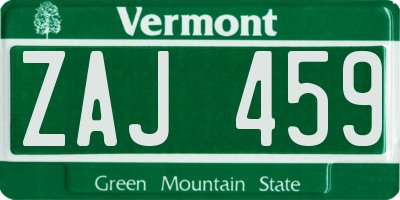VT license plate ZAJ459