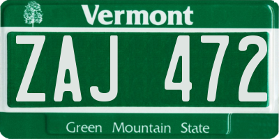 VT license plate ZAJ472