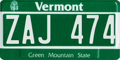 VT license plate ZAJ474