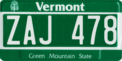 VT license plate ZAJ478