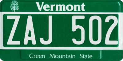 VT license plate ZAJ502