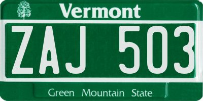 VT license plate ZAJ503