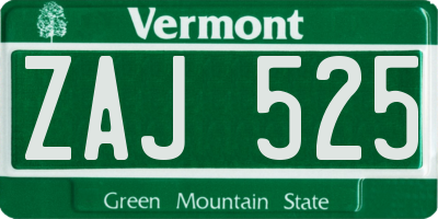 VT license plate ZAJ525