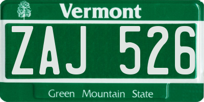 VT license plate ZAJ526