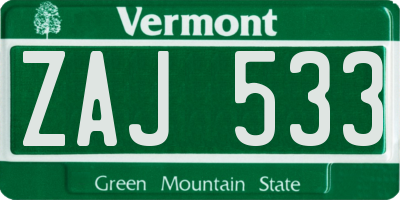 VT license plate ZAJ533
