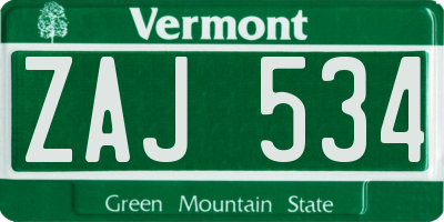 VT license plate ZAJ534