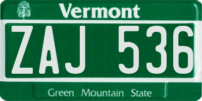 VT license plate ZAJ536