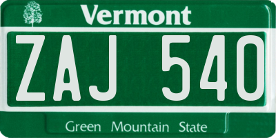 VT license plate ZAJ540