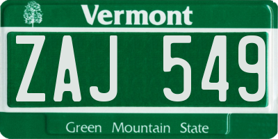 VT license plate ZAJ549