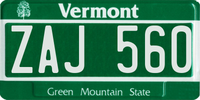 VT license plate ZAJ560