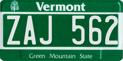 VT license plate ZAJ562