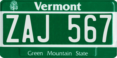 VT license plate ZAJ567