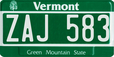 VT license plate ZAJ583