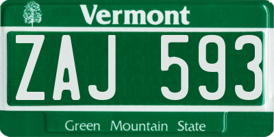 VT license plate ZAJ593