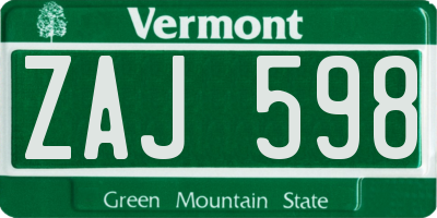 VT license plate ZAJ598