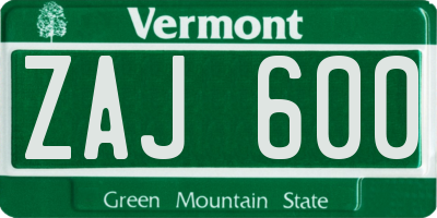 VT license plate ZAJ600