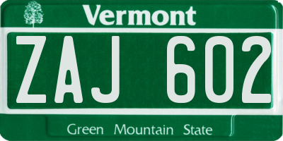 VT license plate ZAJ602
