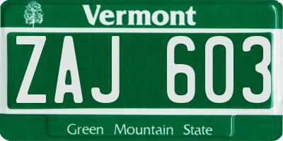 VT license plate ZAJ603
