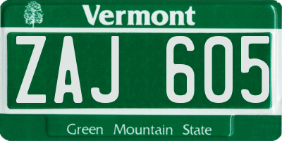 VT license plate ZAJ605