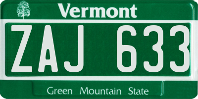 VT license plate ZAJ633