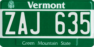 VT license plate ZAJ635