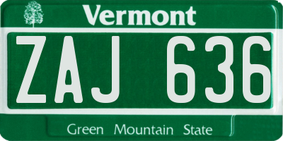 VT license plate ZAJ636