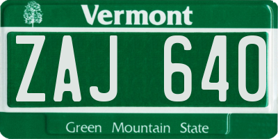 VT license plate ZAJ640