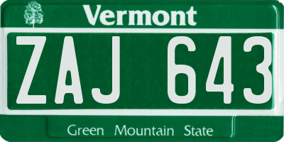 VT license plate ZAJ643