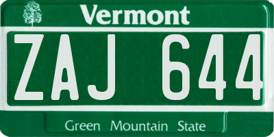 VT license plate ZAJ644
