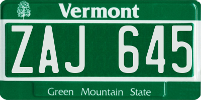 VT license plate ZAJ645