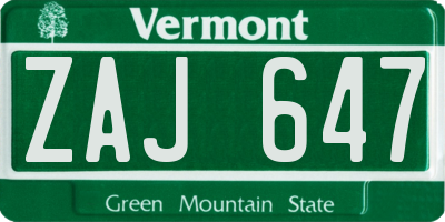 VT license plate ZAJ647
