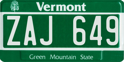 VT license plate ZAJ649