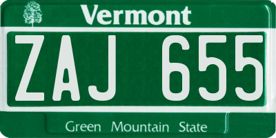 VT license plate ZAJ655